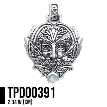 Green Man Sterling Silver Pendant With Gem TPD391